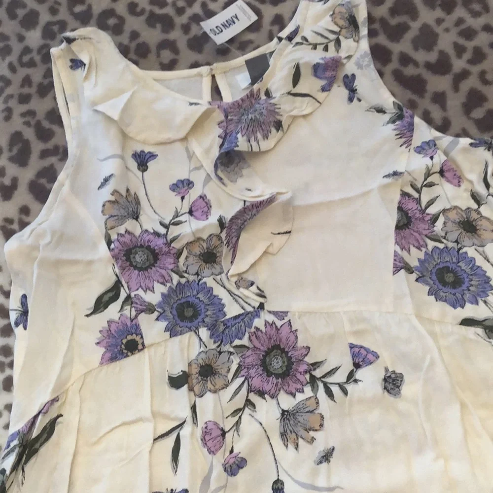 Old Navy Cream Floral High Low Hemline Dress Ruffle Pockets Size XXL 16